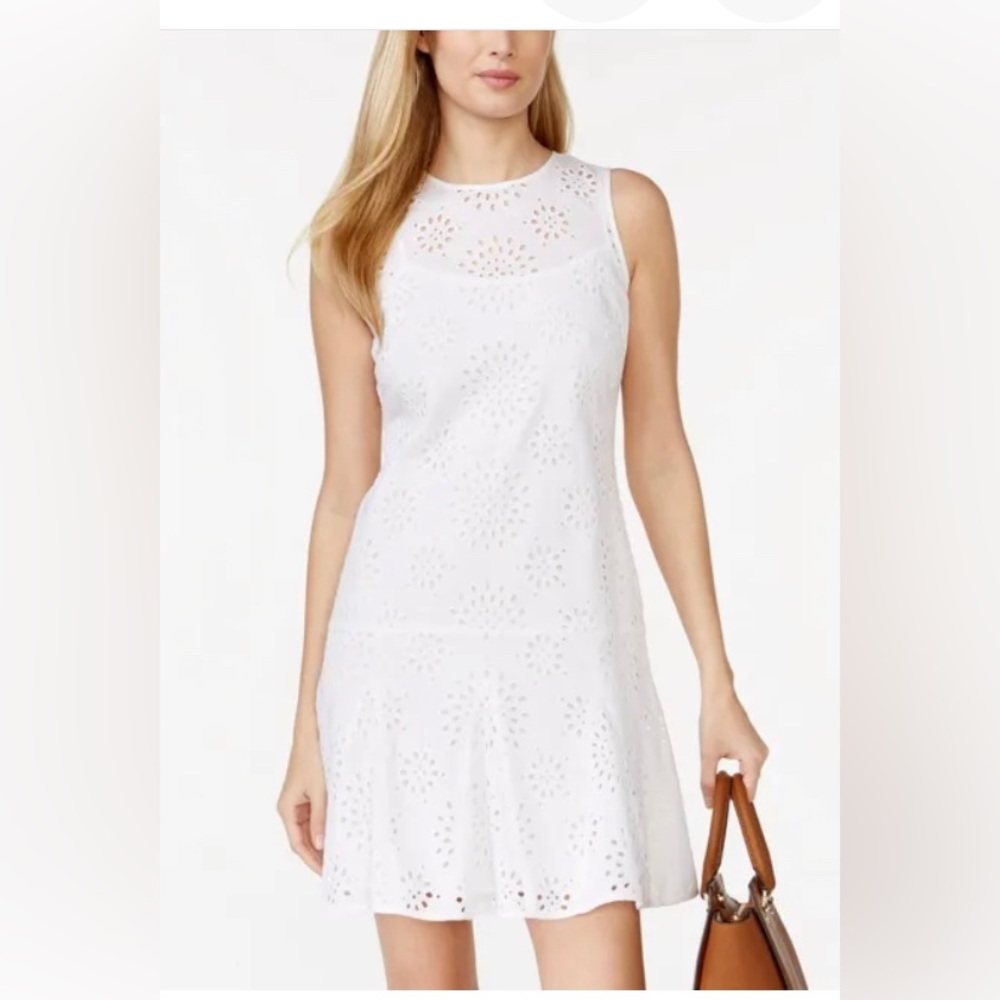 Michael Kors white eyelet drop waist dress size 12 NWT
